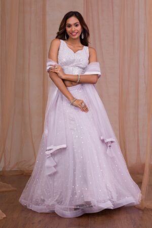 Lavender Sequins Net Readymade Lehenga