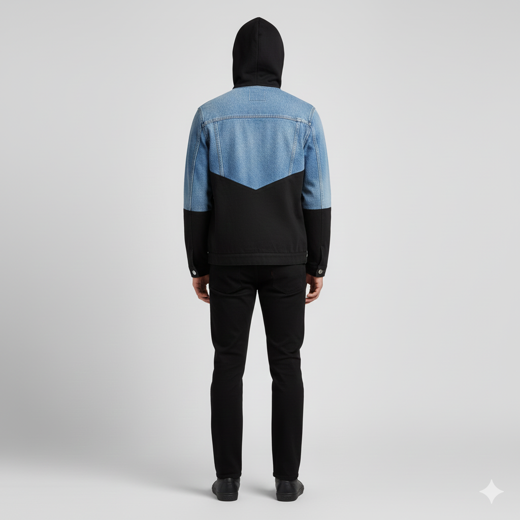 Blue and Black Color Block Hoodie Jacket - Image 2