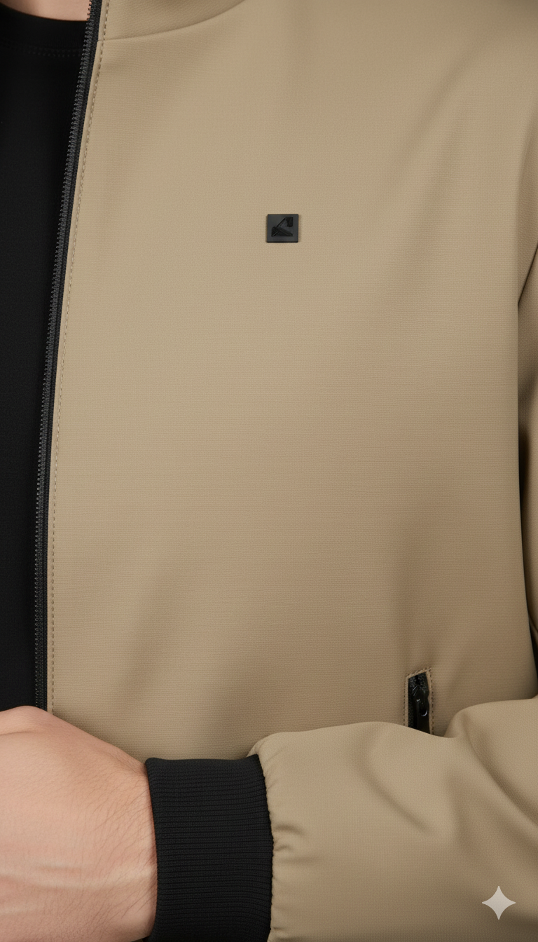 Classic Beige Stand Collar Bomber Jacket - Image 3