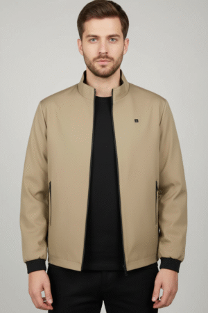 Classic Beige Stand Collar Bomber Jacket