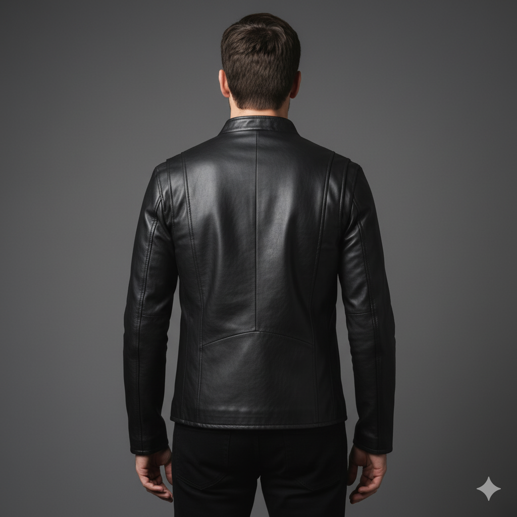Classic Black Faux Leather Zip-Up Jacket - Image 2