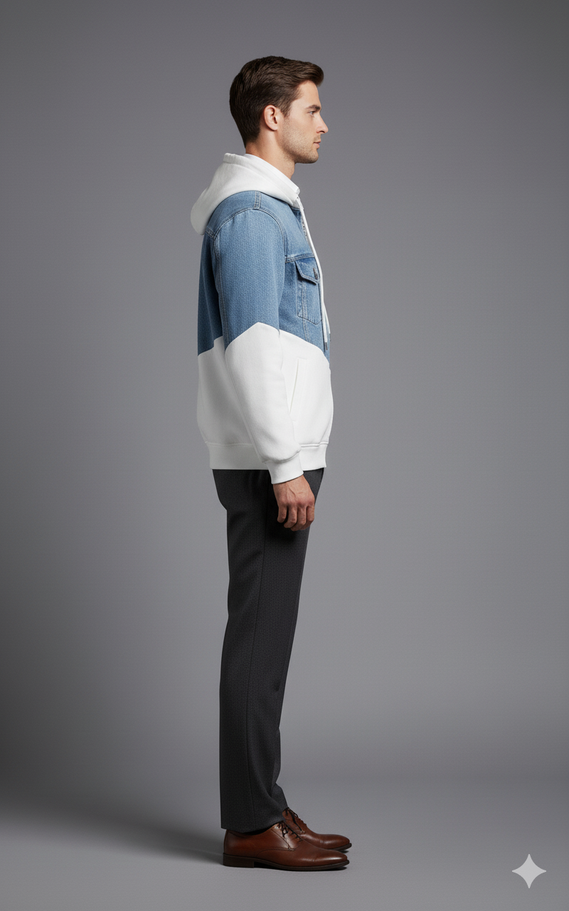 Blue and White Color Block Hoodie Jacket - Image 3