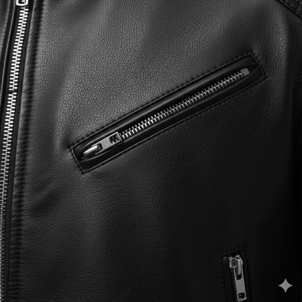 Classic Black Faux Leather Zip-Up Jacket - Image 3