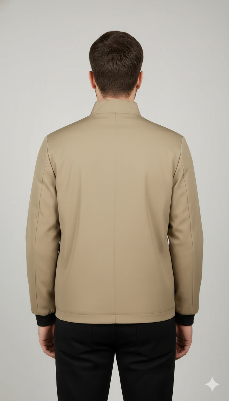 Classic Beige Stand Collar Bomber Jacket - Image 2
