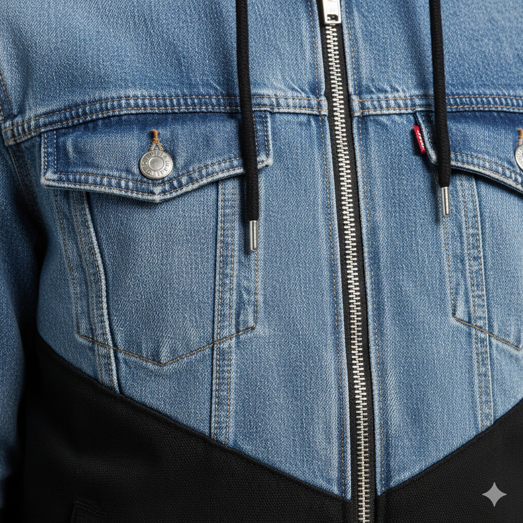 Blue and Black Color Block Hoodie Jacket - Image 3