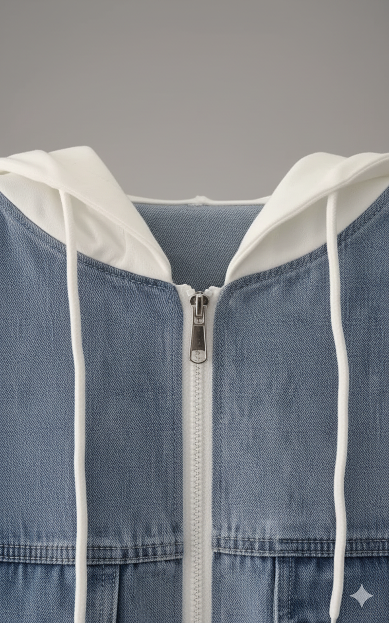 Blue and White Color Block Hoodie Jacket - Image 4