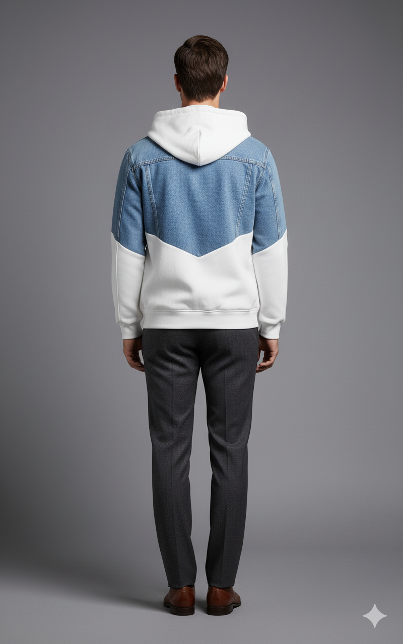 Blue and White Color Block Hoodie Jacket - Image 2