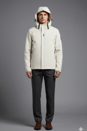 Casual Off-White Performance Jacket with Adjustable Hood