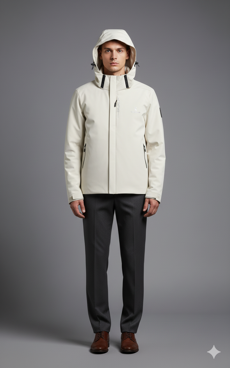 Casual Off-White Performance Jacket with Adjustable Hood