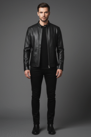 Classic Black Faux Leather Zip-Up Jacket