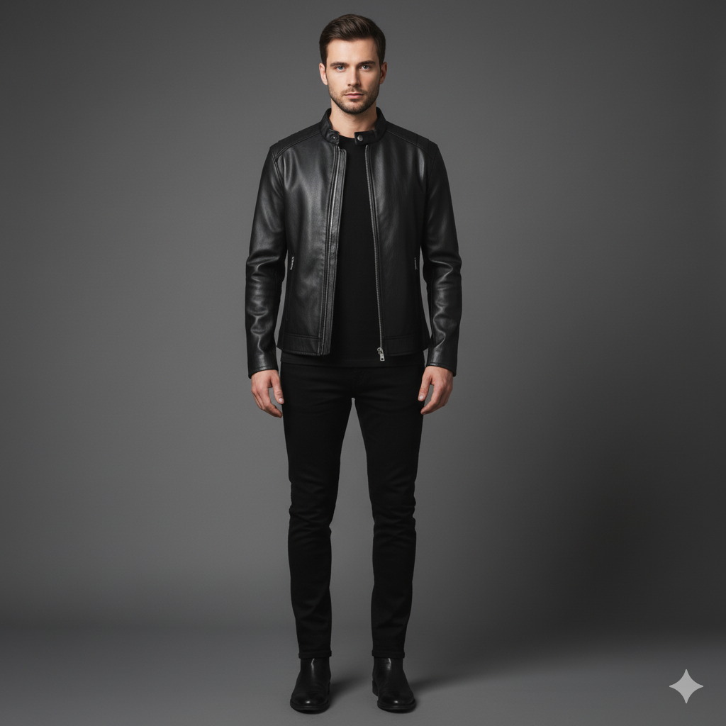 Classic Black Faux Leather Zip-Up Jacket